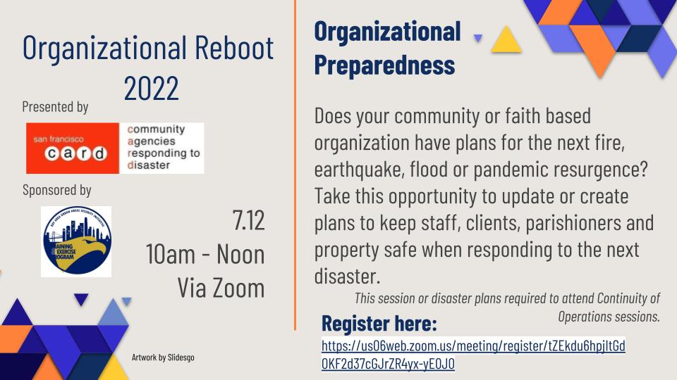 Emergency Planning For Nonprofits And Houses Of Worship Zoom San Francisco Interfaith Council